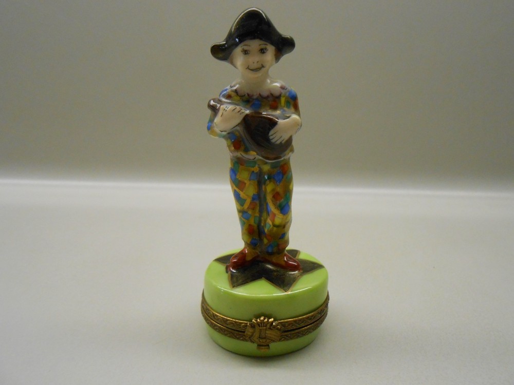 Authentic Limoges Box – France – Italian Medieval Harlequin Musician Minstrel