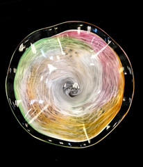 STUNNING Italian Murano Swirled Art Glass Pale Colors 9″ Bowl, Pink Orange Green