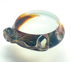 Art Glass Bowl Modernist Organic Brutalist Frosted Hand Painted Leaf And Vine