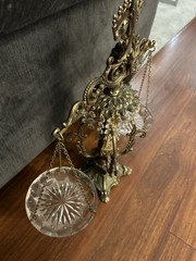 Vintage Ornate Brass-Tone Balance Scales Of Justice Faux Crystal Prisms, 18”