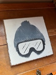 Seven Anchor Designs Made in USA Thick White Painted w Gray Ski Hat & Black Mask
