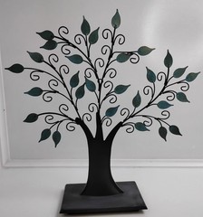 Vintage 2003 Metal Family Tree Photo Jewelry Display Stand Green Leaf Decor