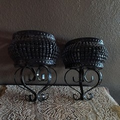 Vintage Home Interiors HOMCO Black Metal Wall Planter Set Of 2 Cottagecore Cute