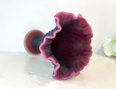 RARE Signed Fenton Deep Plum Satin Finish Hobnail 8″ Trumpet Vase