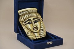 Gold Leaf Egyptian Goddess Hathor Ancient Egyptian Face and Solid Stone Figurine