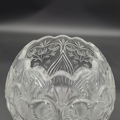 Crystal Clear Heavy 24% Lead Crystal Rose Bowl Vase Etched Tulips Scalloped Top