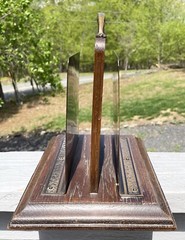 Antique 19th C. Victorian Desk Paper Organizer Brass Wood Enamel Art Nouveau
