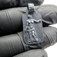 Ancient Greek Roman Silver Pendant Aphrodite Venus Goddess Apple Artifact