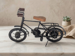 Retro Bicycle Statue Metal Bike Model Wooden Seat Vintage Home Office Decor Gift