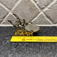 Vintage Ornate Japan Brass Tea Cup, Spoon & Saucer Holder Easel Display Stand