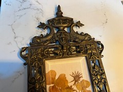 Antique Bradley & Hubbard Brass Frame W/ Dry Flowers 1890s Neoclassical Dolphins