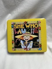 Vtg 90s Mary Engelbreit Tin Collectible SHE WHO LAUGHS LAST JCPenney Exclusive