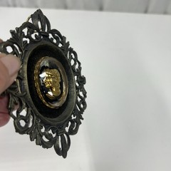 E.A. RIBA CO. Brooklyn NY Victorian Style Ornate Frame Faceted Gold Tone Cameo