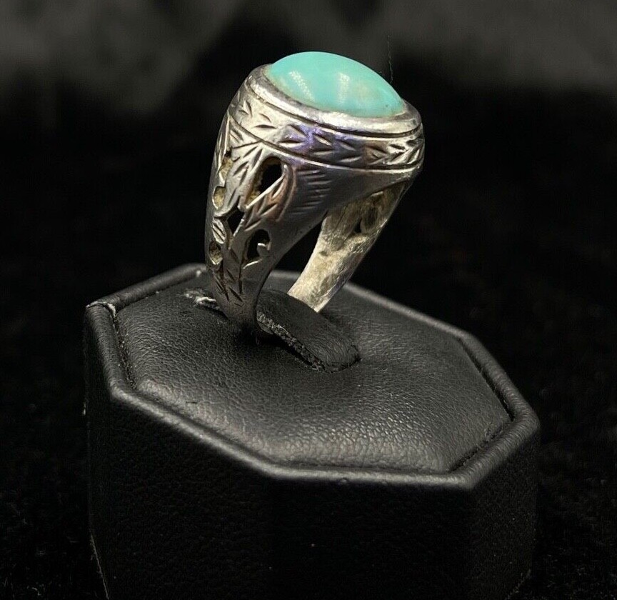 Afghan Sterling Silver Old Vintage Central Asia Ring With Natural Turquoise Ston
