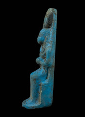 Ancient Egyptian Goddess Hathor Seated Statue Rare Blue Glazed Artifact BC
