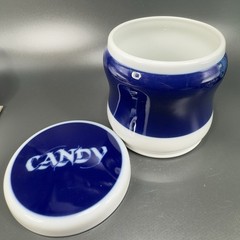 1970s Porsgrund Norway Porcelain Covered Candy Dish Jar Blue White Container VTG