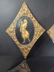 1960s Sears Hollywood Regency Repousse Metal Greek Goddess Plaques Set 11″