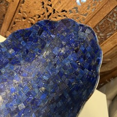 Jay King Lapis Inlay Scalloped Edge Mosaic Bowl 12x7x3 Stainless Steel