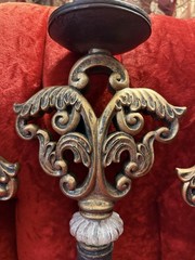 Ornate Rococo Victorian Hollywood Regency Style Gold Key Candle Holders Set Of 3