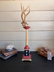 Baroque Curiosity Cabinet Vintage Trophy Antlers W Gilded Column & Specimen Gems
