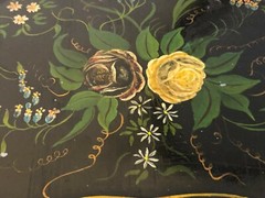 Antique 1850’s Small Metal Floral Toleware Dresser Tray With Scalloped Edges
