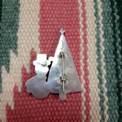 Zuni Inlay Christmas Tree Snowman Brooch Native Jewelry Used