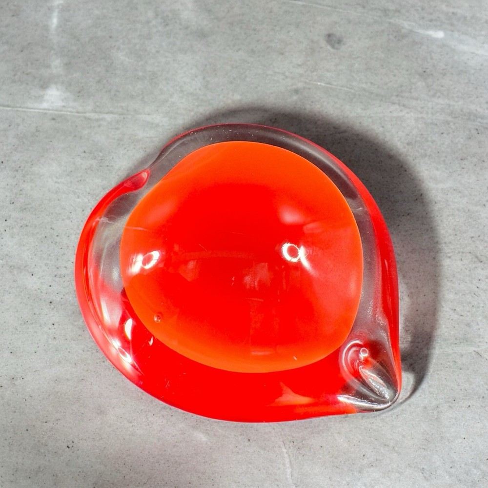 Hand Blown Red Heart Glass Paperweight Figurine Cased Heavy Glass Figure VTG