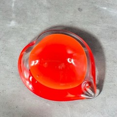 Hand Blown Red Heart Glass Paperweight Figurine Cased Heavy Glass Figure VTG