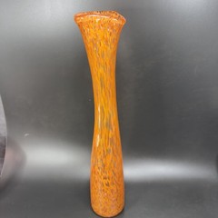 2004 Hand Blown Art Glass Vase Vessel Orange Red Spots Artist Signed Vase VTG