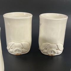 Vintage Fitz and Floyd “PORKY MUG” Cups No handle Set Of 4