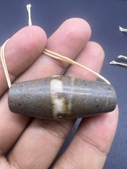 ANCIENT STONE BEAD- ANCIENT BLACK AND WHITE BANDED JASPER AFGHANISTAN BEAD