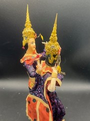 Thailand Traditional Colorful Dancing Dolls Pair Handmade Purple Wood Base 11″