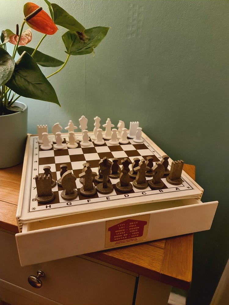 Vintage Swedish Chess Game Set Modernist Style Reclaimed Hard Plastic Patented