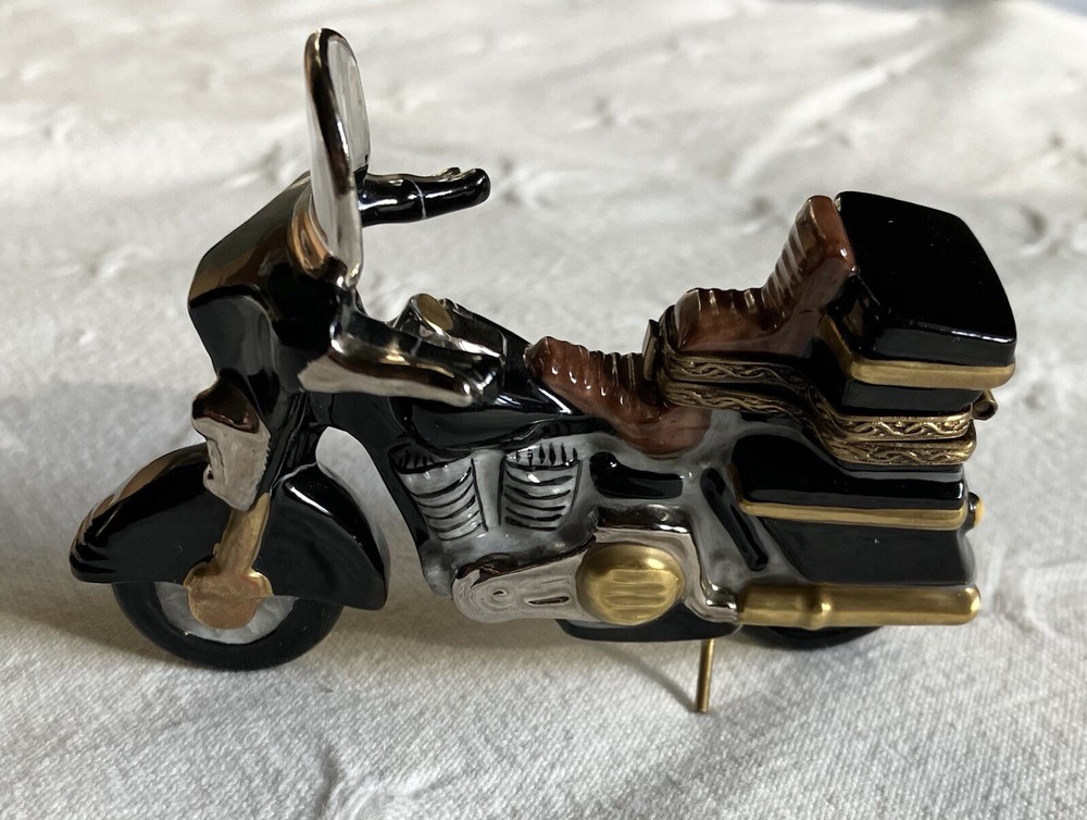 Limoges France Porcelain Motorcycle Trinket Box Rochard Peint Main