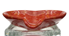 Ceramic Heart Trinket Dish/Spoon Rest/Makeup Dish, Red with Yellow/Gold Mottling