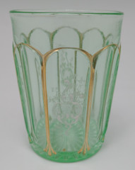 Antique Green White Enameled White Design Tumbler Gold Detail