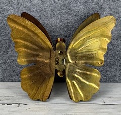 Vintage Torched Metal Butterfly Hanging Wall Art Decor MCM Gold Tone Set of Two