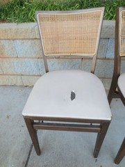 Vintage Stakmore Wooden Folding Chair Cane Back Vinyl Padded Seat