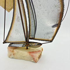 Vintage John DeMott Sailboat Sculpture Onyx Brass Copper MCM California Art