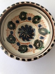 Horezu Romania ( UNESCO) Hand Made Hand Painted Pottery Trinket Dish 3” Across