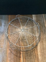 Large Vintage French Metal Wire Basket scalloped footed primitive rustic 12”