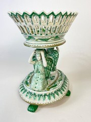 United Wilson Green porcelain double angels footed compote.