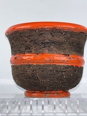 Fat Lava Drip Glaze Pottery Vase Italy MCM Orange Black 5″ x 6″ Bitossi Style