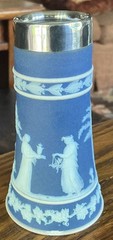 Antique Wedgwood Blue Basalt Jasperware Silver Rim Vase