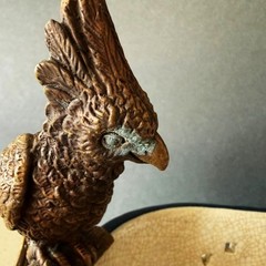 CASTILIAN Footed Centerpiece Planter Candleholder Porcelain Crackle Bronze Birds