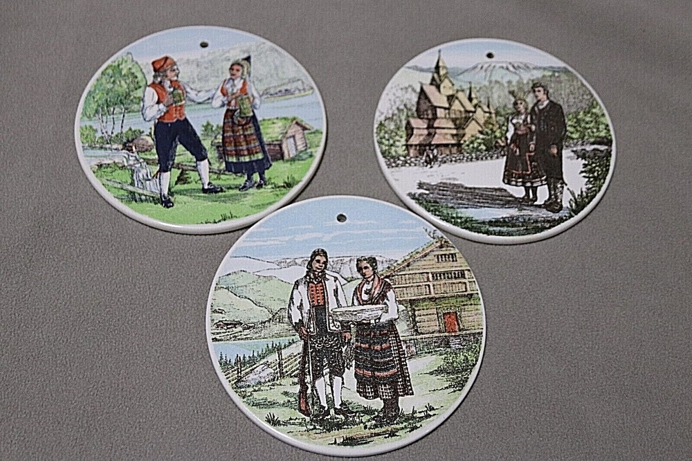 Vintage Ceramic Wall Art Plates Norske Bunader Stavangerflint Norway