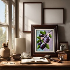 Original Plum Oil Painting 8×10″ Canvas Board Fruit Wall Art Kitchen Decor