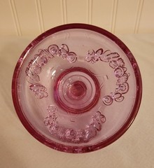 Westmoreland Argonaut Shell & Dolphin 3 Footed Pink / Purple Glass Covered Dish