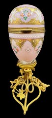 Antique French Pink Opaline Glass Egg Perfume Casket Palais Royal Jewelry Box