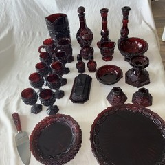 Vtg Avon 1876 Cape Cod Collection 36 Piece Ruby Red Lot -Plates, Butter, Goblets